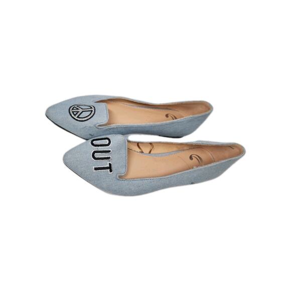 Peace Sign + Out Women's Flats Size 9 Slip Ons Low Heel Slides Hippie Hobo - Picture 9 of 10